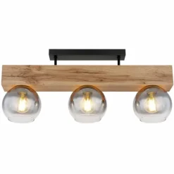 Suspension Verre Fumé-Luminaires Globo Lighting Plafonnier Globo MOITAS Couleur bois, Noir, 3 lumières