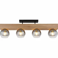 Suspension Verre Fumé-Luminaires Globo Lighting Plafonnier Globo MOITAS Couleur bois, Noir, 4 lumières
