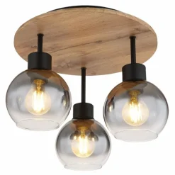 Suspension Verre Fumé-Luminaires Globo Lighting Plafonnier Globo MOITAS Couleur bois, Noir, 3 lumières