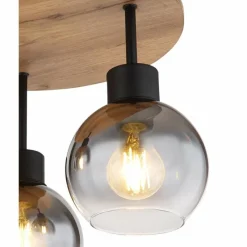 Suspension Verre Fumé-Luminaires Globo Lighting Plafonnier Globo MOITAS Couleur bois, Noir, 3 lumières