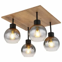 Suspension Verre Fumé-Luminaires Globo Lighting Plafonnier Globo MOITAS Couleur bois, Noir, 4 lumières