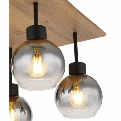 Suspension Verre Fumé-Luminaires Globo Lighting Plafonnier Globo MOITAS Couleur bois, Noir, 4 lumières