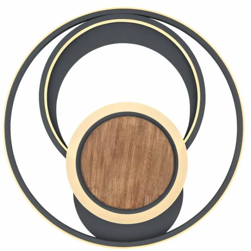 Lampes En Bois-Luminaires Globo Lighting Plafonnier Globo NIRRA LED Bois foncé, Noir, 1 lumière