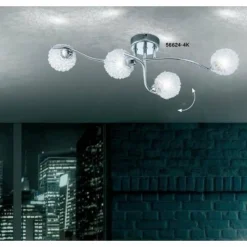 Lampes À Boules-Luminaires Globo Lighting Plafonnier Globo ORINA Chrome, Blanc, 4 lumières