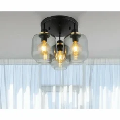Suspension Verre Fumé-Luminaires Globo Lighting Plafonnier Globo OTHMAR Bronze, Noir, 3 lumières