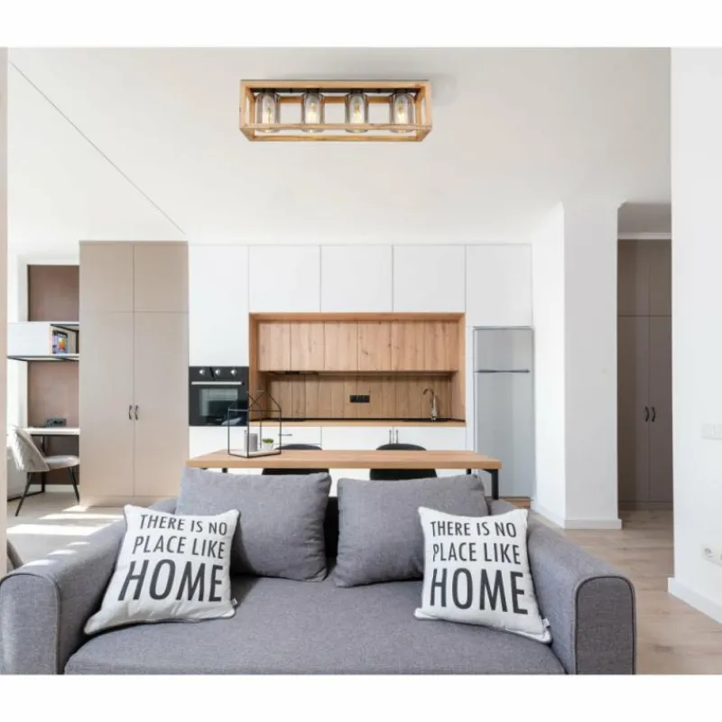 Luminaires Scandinaves-Luminaires Globo Lighting Plafonnier Globo PETTEY Bois foncé, Noir, 4 lumières