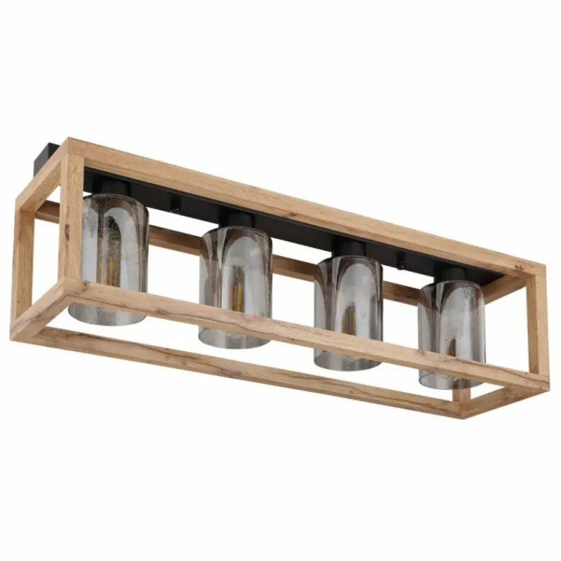 Luminaires Scandinaves-Luminaires Globo Lighting Plafonnier Globo PETTEY Bois foncé, Noir, 4 lumières