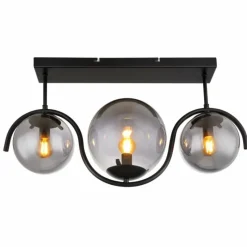 Suspension Verre Fumé-Luminaires Globo Lighting Plafonnier Globo PORRY Noir, 3 lumières