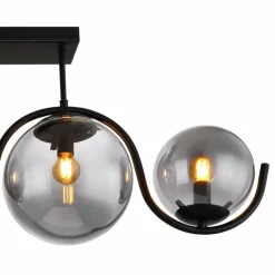 Suspension Verre Fumé-Luminaires Globo Lighting Plafonnier Globo PORRY Noir, 5 lumières