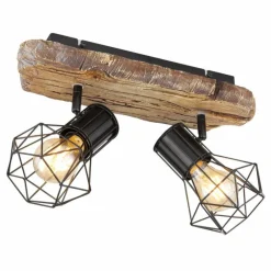 Lampes Vintages & Rétros-Luminaires Globo Lighting Plafonnier Globo PRISKA Couleur bois, Noir, 2 lumières