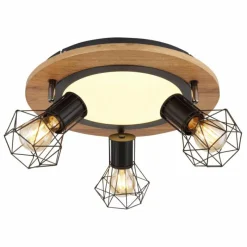 Lampes En Bois-Luminaires Globo Lighting Plafonnier Globo PRISKA Couleur bois, Noir, Blanc, 4 lumières