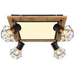 Lampes En Bois-Luminaires Globo Lighting Plafonnier Globo PRISKA Couleur bois, Noir, Blanc, 5 lumières