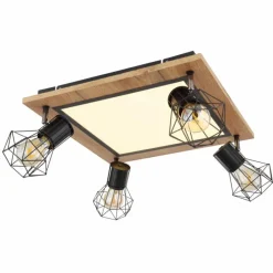 Lampes En Bois-Luminaires Globo Lighting Plafonnier Globo PRISKA Couleur bois, Noir, Blanc, 5 lumières