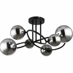 Suspension Verre Fumé-Luminaires Globo Lighting Plafonnier Globo RIHA LED Noir, 6 lumières