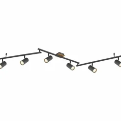 Lampes En Bois-Luminaires Globo Lighting Plafonnier Globo ROBBY Bois foncé, Noir, 6 lumières