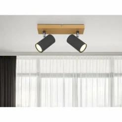 Lampes En Bois-Luminaires Globo Lighting Plafonnier Globo ROBBY Couleur bois, Noir, 2 lumières