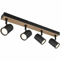 Lampes En Bois-Luminaires Globo Lighting Plafonnier Globo ROBBY Couleur bois, Noir, 4 lumières