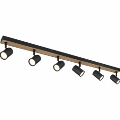 Lampes En Bois-Luminaires Globo Lighting Plafonnier Globo ROBBY Couleur bois, Noir, 6 lumières