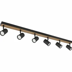 Lampes En Bois-Luminaires Globo Lighting Plafonnier Globo ROBBY Couleur bois, Noir, 6 lumières