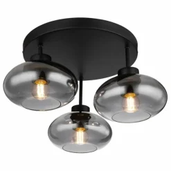 Suspension Verre Fumé-Luminaires Globo Lighting Plafonnier Globo SHAUN Noir, 3 lumières