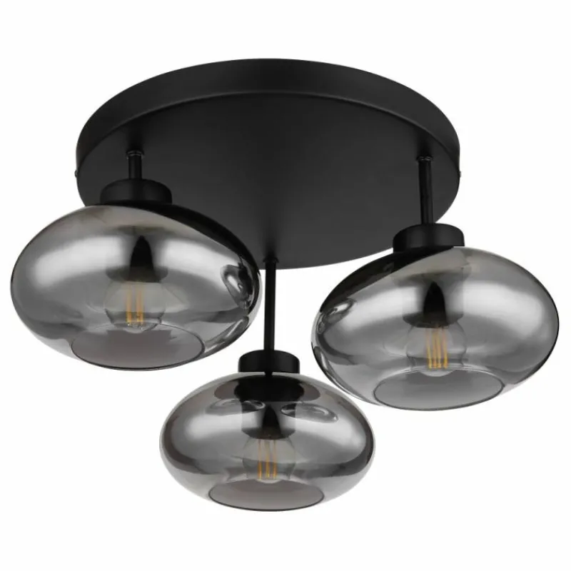 Suspension Verre Fumé-Luminaires Globo Lighting Plafonnier Globo SHAUN Noir, 3 lumières