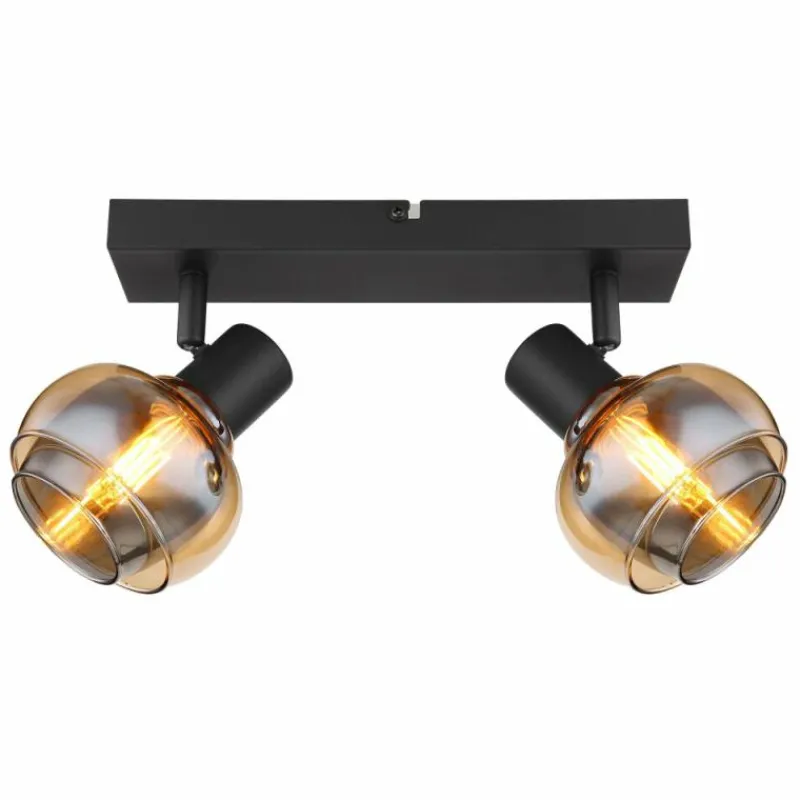 Suspension Verre Fumé-Luminaires Globo Lighting Plafonnier Globo TOKKI Noir, 2 lumières