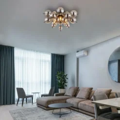 Suspension Verre Fumé-Luminaires Globo Lighting Plafonnier Globo UDO Noir, 3 lumières