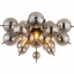 Suspension Verre Fumé-Luminaires Globo Lighting Plafonnier Globo UDO Noir, 3 lumières