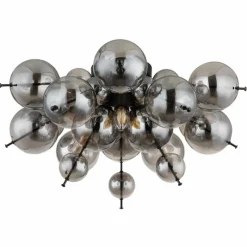 Suspension Verre Fumé-Luminaires Globo Lighting Plafonnier Globo UDO Noir, 3 lumières