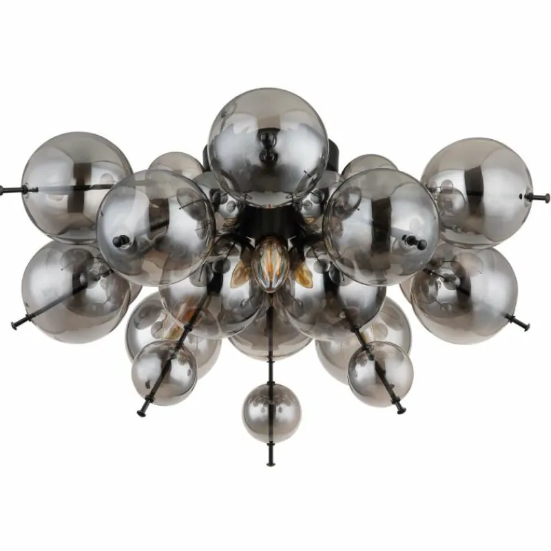 Suspension Verre Fumé-Luminaires Globo Lighting Plafonnier Globo UDO Noir, 3 lumières