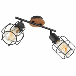 Lampes Vintages & Rétros-Luminaires Globo Lighting Plafonnier Globo WILLA Bois foncé, Noir, 2 lumières