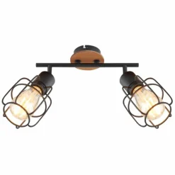 Lampes Vintages & Rétros-Luminaires Globo Lighting Plafonnier Globo WILLA Bois foncé, Noir, 2 lumières