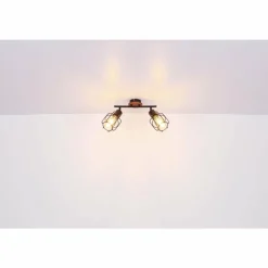 Lampes Vintages & Rétros-Luminaires Globo Lighting Plafonnier Globo WILLA Bois foncé, Noir, 2 lumières