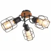 Lampes Vintages & Rétros-Luminaires Globo Lighting Plafonnier Globo WILLA Bois foncé, Noir, 3 lumières
