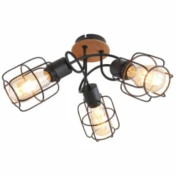 Lampes Vintages & Rétros-Luminaires Globo Lighting Plafonnier Globo WILLA Bois foncé, Noir, 3 lumières