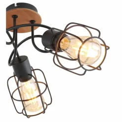 Lampes Vintages & Rétros-Luminaires Globo Lighting Plafonnier Globo WILLA Bois foncé, Noir, 3 lumières