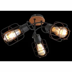 Lampes Vintages & Rétros-Luminaires Globo Lighting Plafonnier Globo WILLA Bois foncé, Noir, 3 lumières
