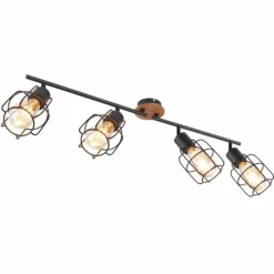 Lampes Vintages & Rétros-Luminaires Globo Lighting Plafonnier Globo WILLA Bois foncé, Noir, 4 lumières