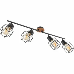 Lampes Vintages & Rétros-Luminaires Globo Lighting Plafonnier Globo WILLA Bois foncé, Noir, 4 lumières