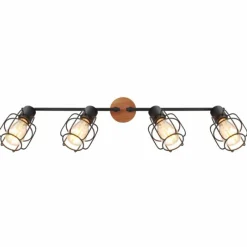 Lampes Vintages & Rétros-Luminaires Globo Lighting Plafonnier Globo WILLA Bois foncé, Noir, 4 lumières