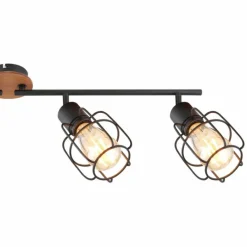 Lampes Vintages & Rétros-Luminaires Globo Lighting Plafonnier Globo WILLA Bois foncé, Noir, 4 lumières
