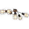 Lampes Vintages & Rétros-Luminaires Globo Lighting Plafonnier Globo WILLA Bois foncé, Noir, 5 lumières