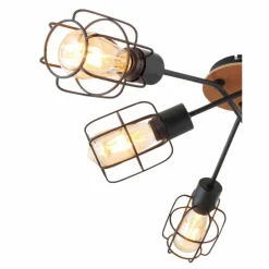 Lampes Vintages & Rétros-Luminaires Globo Lighting Plafonnier Globo WILLA Bois foncé, Noir, 6 lumières