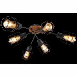 Lampes Vintages & Rétros-Luminaires Globo Lighting Plafonnier Globo WILLA Bois foncé, Noir, 6 lumières