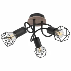 Lampes En Bois-Luminaires Globo Lighting Plafonnier Globo XARA Bois clair, Couleur bois, Noir, 3 lumières