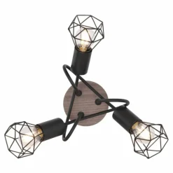 Lampes En Bois-Luminaires Globo Lighting Plafonnier Globo XARA Bois clair, Couleur bois, Noir, 3 lumières