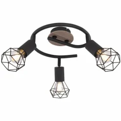 Lampes En Bois-Luminaires Globo Lighting Plafonnier Globo XARA Bois clair, Noir, 3 lumières