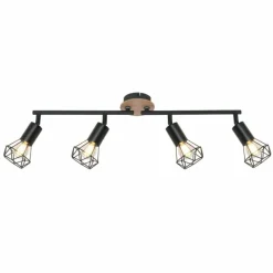 Lampes En Bois-Luminaires Globo Lighting Plafonnier Globo XARA Bois clair, Noir, 4 lumières