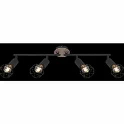Lampes En Bois-Luminaires Globo Lighting Plafonnier Globo XARA Bois clair, Noir, 4 lumières