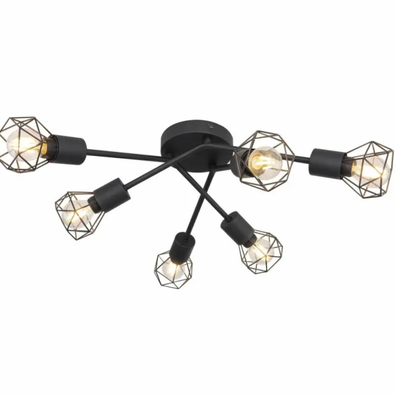 Lampes Vintages & Rétros-Luminaires Globo Lighting Plafonnier Globo XARA I Noir, 6 lumières